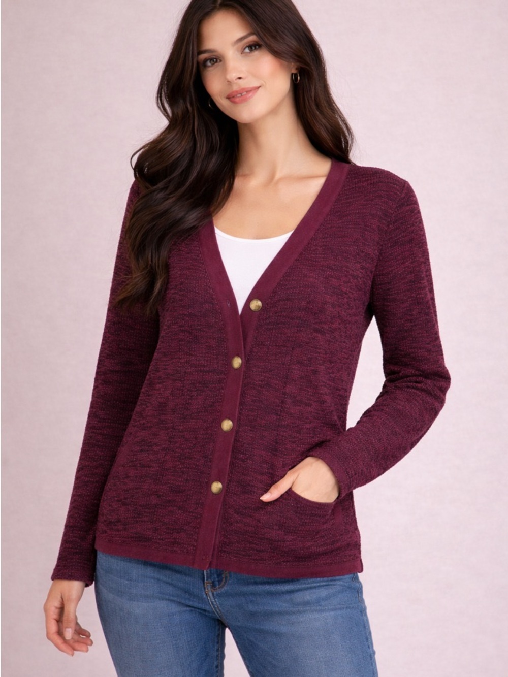 Maurices Marled Knit‎ Cardigan Burgundy Button Front Size M